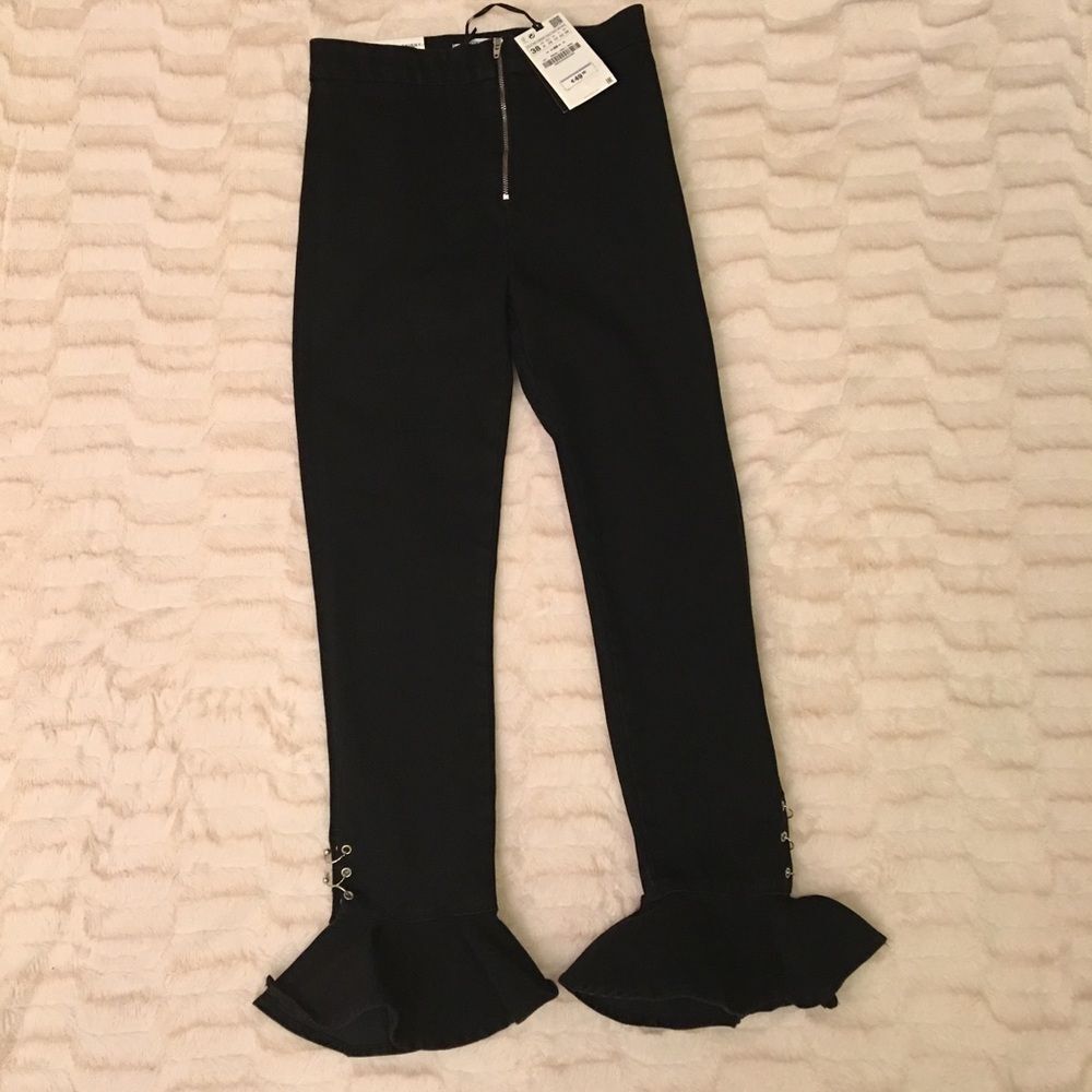 Zara Flamingo Skinny Jeans Metallic Piercing  Sz 6